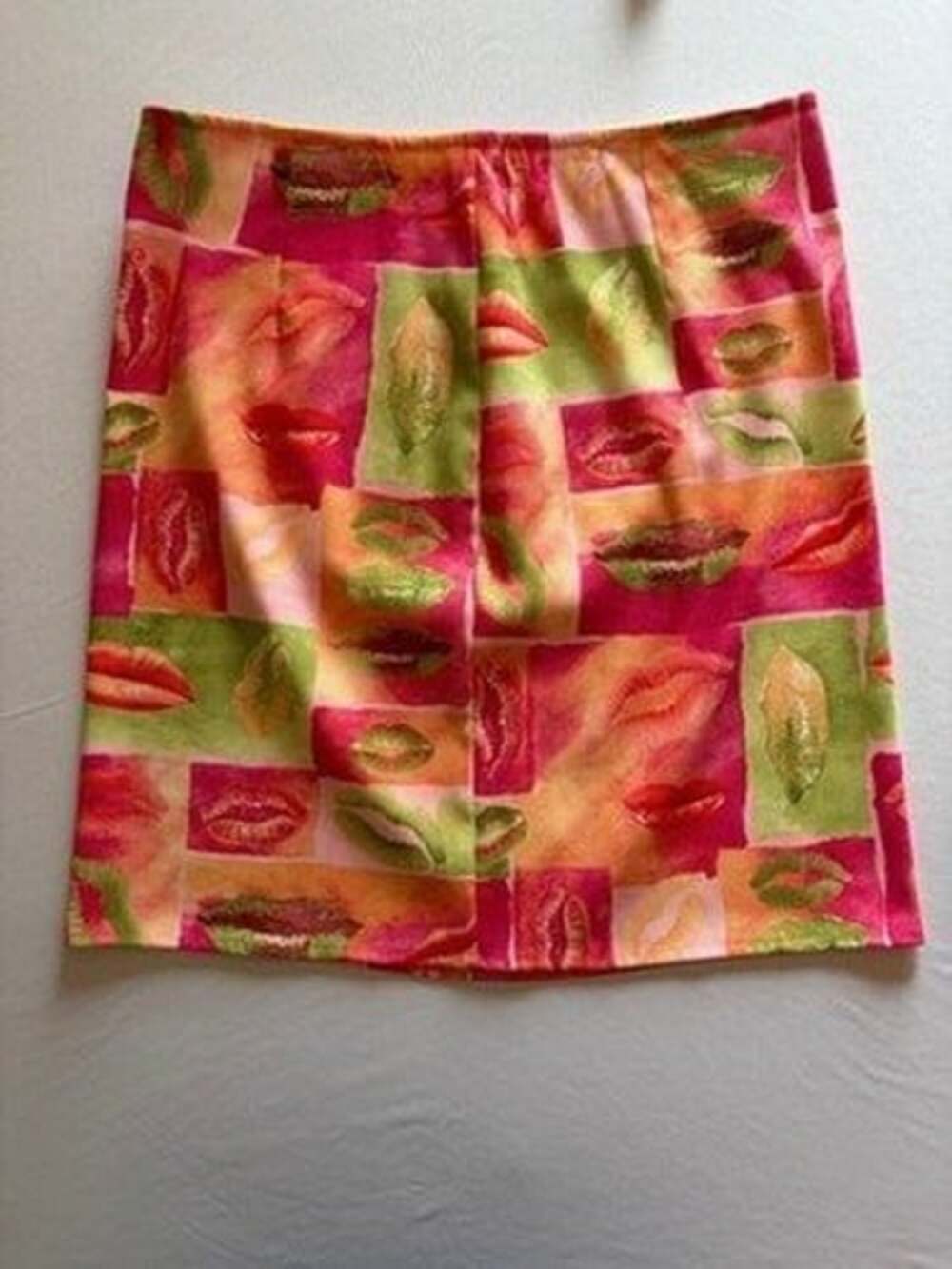 Vintage 90s Linda Segal Pop Art Lips Print Pencil Skirt Womens Size 10 Colorful
